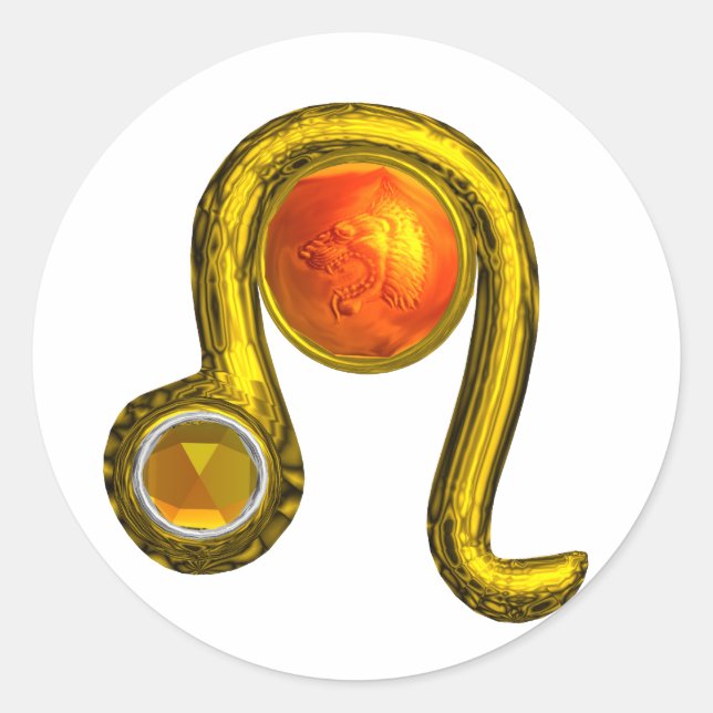 ADESIVO REDONDO LEO / DOURADO SINAL DE ANIVERSÁRIO ZODIAC E TOPAZ  (Frente)