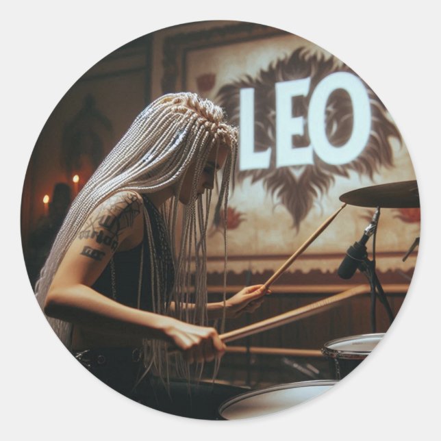 Adesivo Redondo Leo Zodiac Musical Drums (Frente)