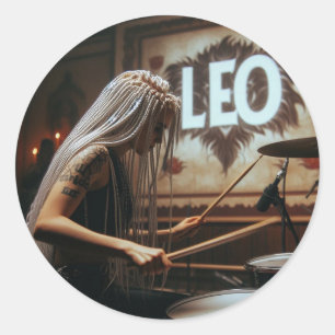 Adesivo Redondo Leo Zodiac Musical Drums