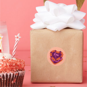 Adesivo Redondo Leo Zodiac Pastel Cardíaco Bolo de Aniversário