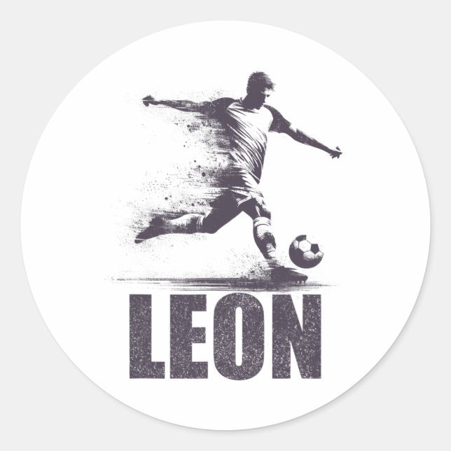 Adesivo Redondo Leon Soccer Boys Personalized First Name Leon  (Frente)