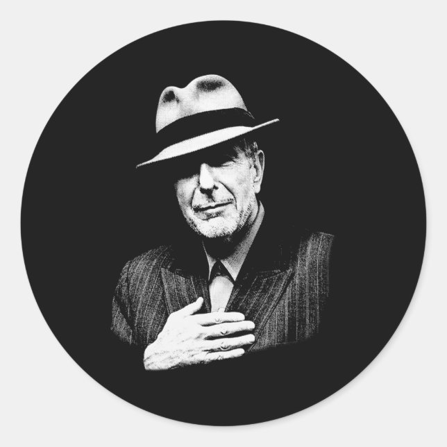Adesivo Redondo Leonard Cohen - Lenda de Música Preta e Branca (Frente)