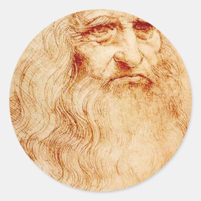 Adesivo Redondo Leonardo Da Vinci Autorretrato por volta de 1510-1 (Frente)
