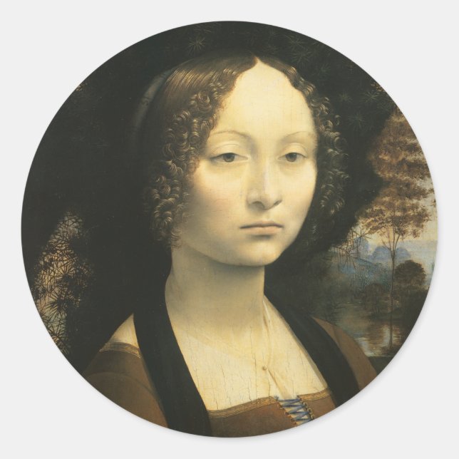 Adesivo Redondo Leonardo da Vinci's Portrait of Ginevra Benci (Frente)