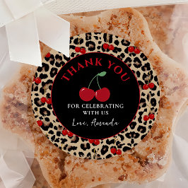 Adesivo Redondo Leopard Cheetah Cherry Birthday Sticker