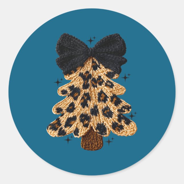 Adesivo Redondo Leopard Christmas Tree,christmas Coquette Bow Yarn (Frente)