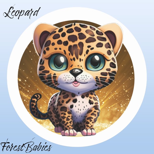 Adesivo Redondo Leopard 🐆 Cute Wilten Safari - Gráfico Animal (Leopard, ForestBabies Classic Round Sticker)