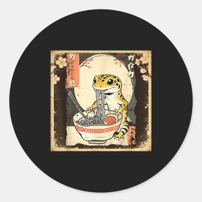 Adesivo Redondo Leopard Gecko Lizard Ramen Crested Gecko Japanese  (Frente)