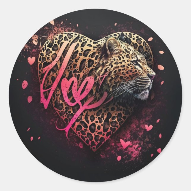 Adesivo Redondo Leopard Heart Love Graffiti Art                    (Frente)