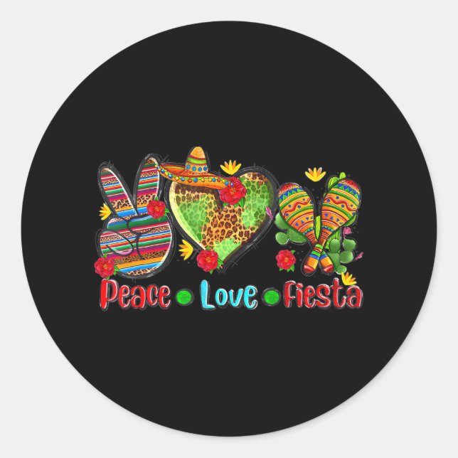 Adesivo Redondo Leopard Heart Peace Love Fiesta 5 Mexicano De (Frente)