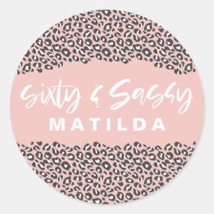 Adesivo Redondo Leopard imprime 60 anos e 60 anos rosa