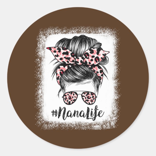 Adesivo Redondo Leopard Nana Life Cute Messy Bun Girl (Frente)
