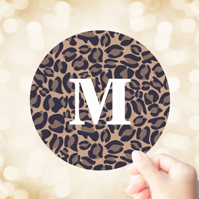 Adesivo Redondo Leopard Print Monograma Classic Jungle Party (Leopard Print Monogram Leopard Spots Jungle Safari Classic Round Sticker
)
