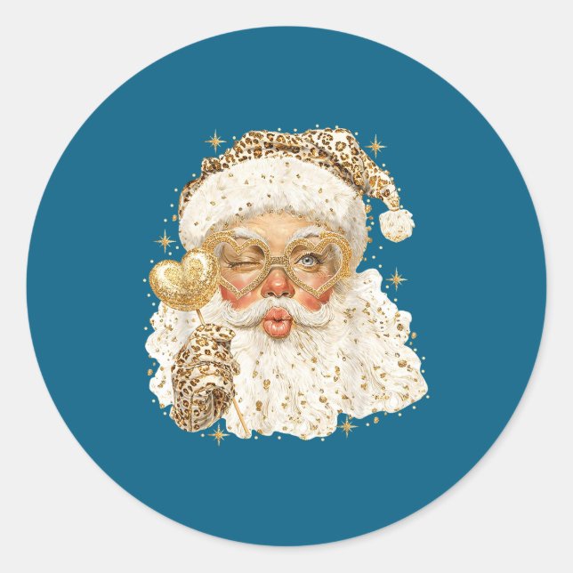 Adesivo Redondo Leopard Santa Christmas Funny Gift For Women, Girl (Frente)