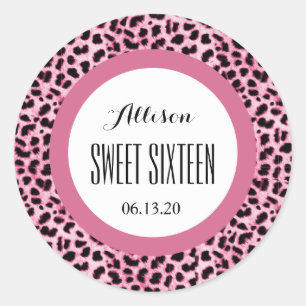 Adesivo Redondo LEOPARD Sweet Sessenta E Dezesseis 16 Custom Name 