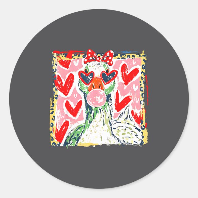 Adesivo Redondo Leopard Valentine's Day Goose Funny Cute Goose Hun (Frente)