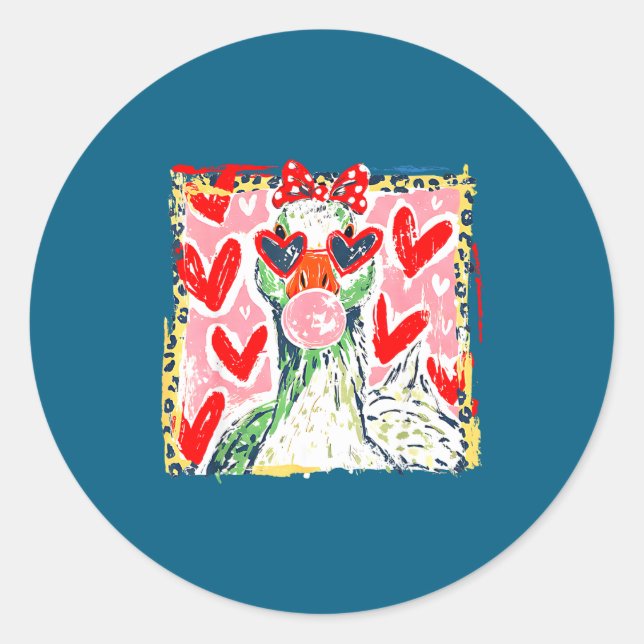 Adesivo Redondo Leopard Valentine's Day Goose Funny Cute Goose Hun (Frente)