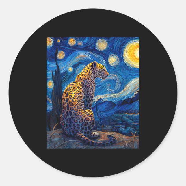Adesivo Redondo Leopard - Van Gogh Style Starry Night Funny Graphi (Frente)