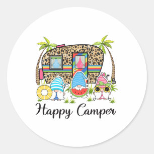 Adesivo Redondo Leopardo Camping Rv Gnomo Camper Feliz Acampamento