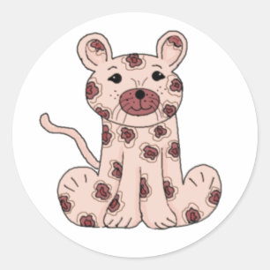 Adesivo Redondo Leopardo de desenho animado rosa
