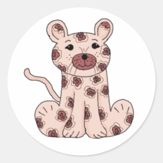 Adesivo Redondo Leopardo de desenho animado rosa
