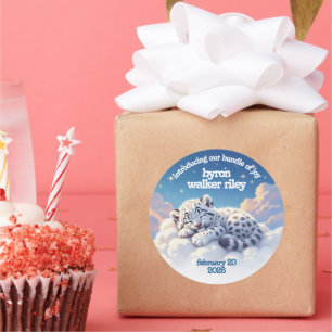 Adesivo Redondo Leopardo de Neve Bonita Dormindo em Chá de fraldas