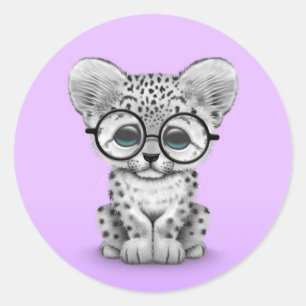 Adesivo Redondo Leopardo de neve bonito Cub que veste vidros no