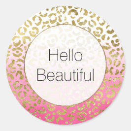 Adesivo Redondo Leopardo Dourado com Aquarela Rosa