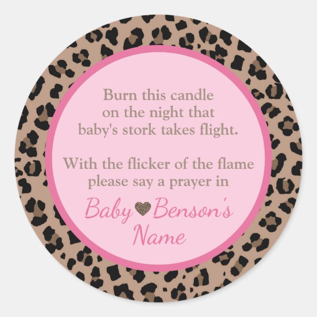 Adesivo Redondo Leopardo e Chá de fraldas cor-de-rosa (Frente)