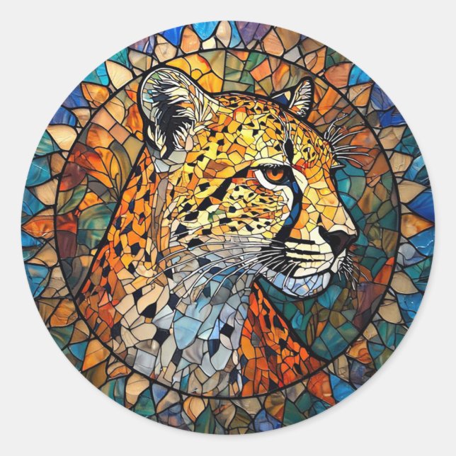 Adesivo Redondo Leopardo em Cores Vibrantes (Frente)