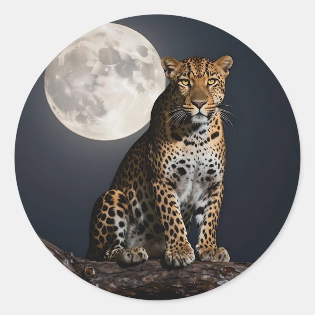 Adesivo Redondo Leopardo Majestoso e Lua Cheia   (Frente)