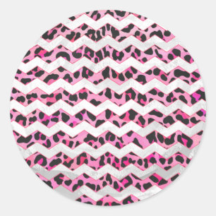 Adesivo Redondo Leopardo, preto e Impressão de Chevron Rosa Quente