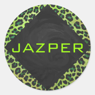 Adesivo Redondo Leopardo preto e verde com monograma