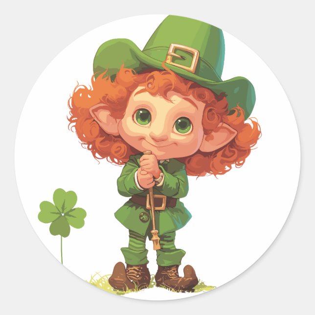 Adesivo Redondo Leprechaun Child Pondering (Frente)