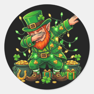 Adesivo Redondo Leprechaun Dançando Presentes Engraçados Homens Cr