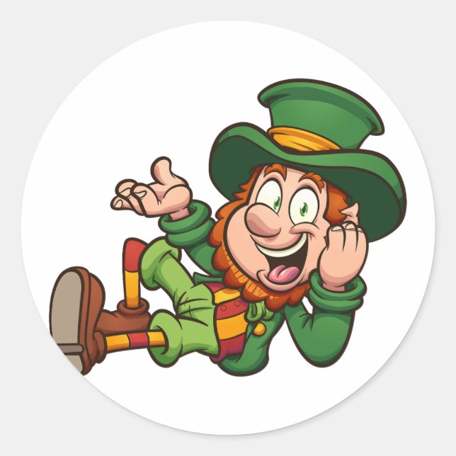Adesivo Redondo leprechaun deitado em cartoon (Frente)