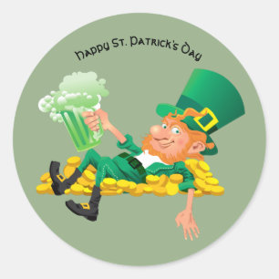 Adesivo Redondo Leprechaun do dia de St Patrick feliz