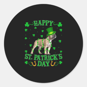 Adesivo Redondo Leprechaun Hat French Bulldog Rua. Dia de Patrick