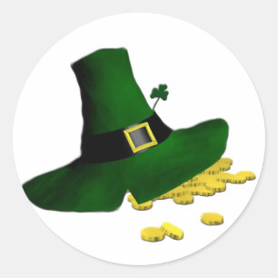 Adesivo Redondo Leprechaun Hat Moedas Douradas Sortudas Shamrock S