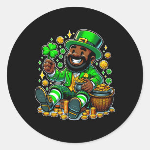 Adesivo Redondo Leprechaun Saint Patrick, afro-americano negro
