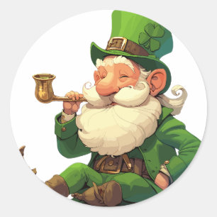 Adesivo Redondo Leprechaun sorridente com Pipe