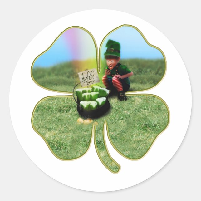 Adesivo Redondo Leprechaun St. Patrick's Day (Frente)