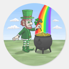 Adesivo Redondo Leprechaun standing at the end of the rainbow