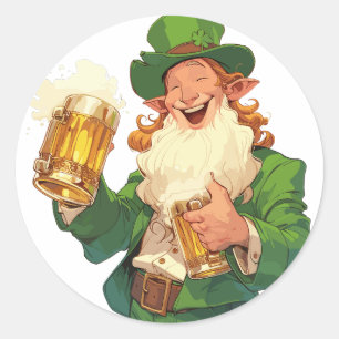 Adesivo Redondo Leprechaun Toasting Beer
