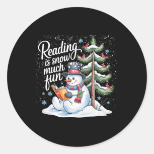 Adesivo Redondo Ler É Diversão de Neve Livros de Natal Boneco de N