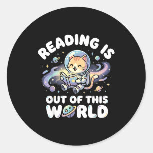 Adesivo Redondo Ler é fora deste mundo livros de espaço de gato en