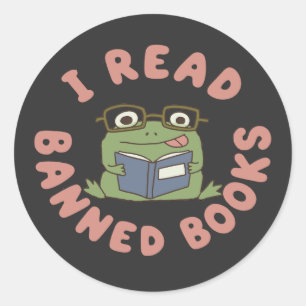 Adesivo Redondo Ler Livros Proibidos Sapo Engraçado Lendo