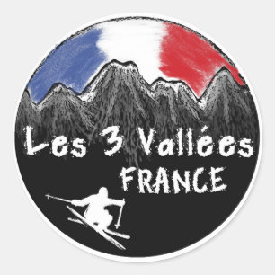 Adesivo Redondo Les 3 Vallées France skier