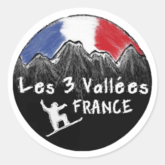 Adesivo Redondo Les 3 Vallees France Snowboarder sticker (Frente)