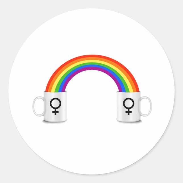 Adesivo Redondo Lésbica Arco-Íris Data do Café (Frente)